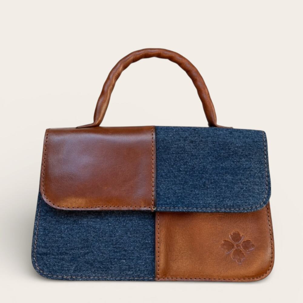 Patricia Nash Denim Leather Colorblock Crossbody Top Handle Bag NWT